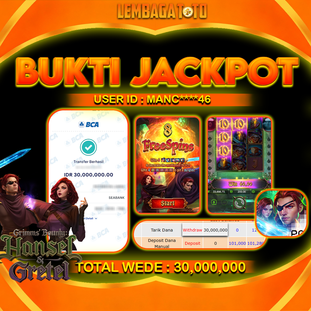 BUKTI JACKPOT 08 FERBUARY LEMBAGATOTO HANSEL GRETEL Rp 30,000,000 ,- LUNAS