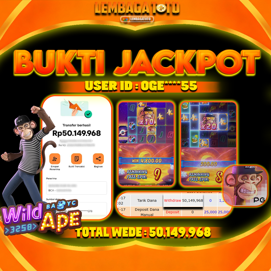 BUKTI JACKPOT 11 MARET LEMBAGATOTO WILD BAYC APE 50,149,000 - LUNAS
