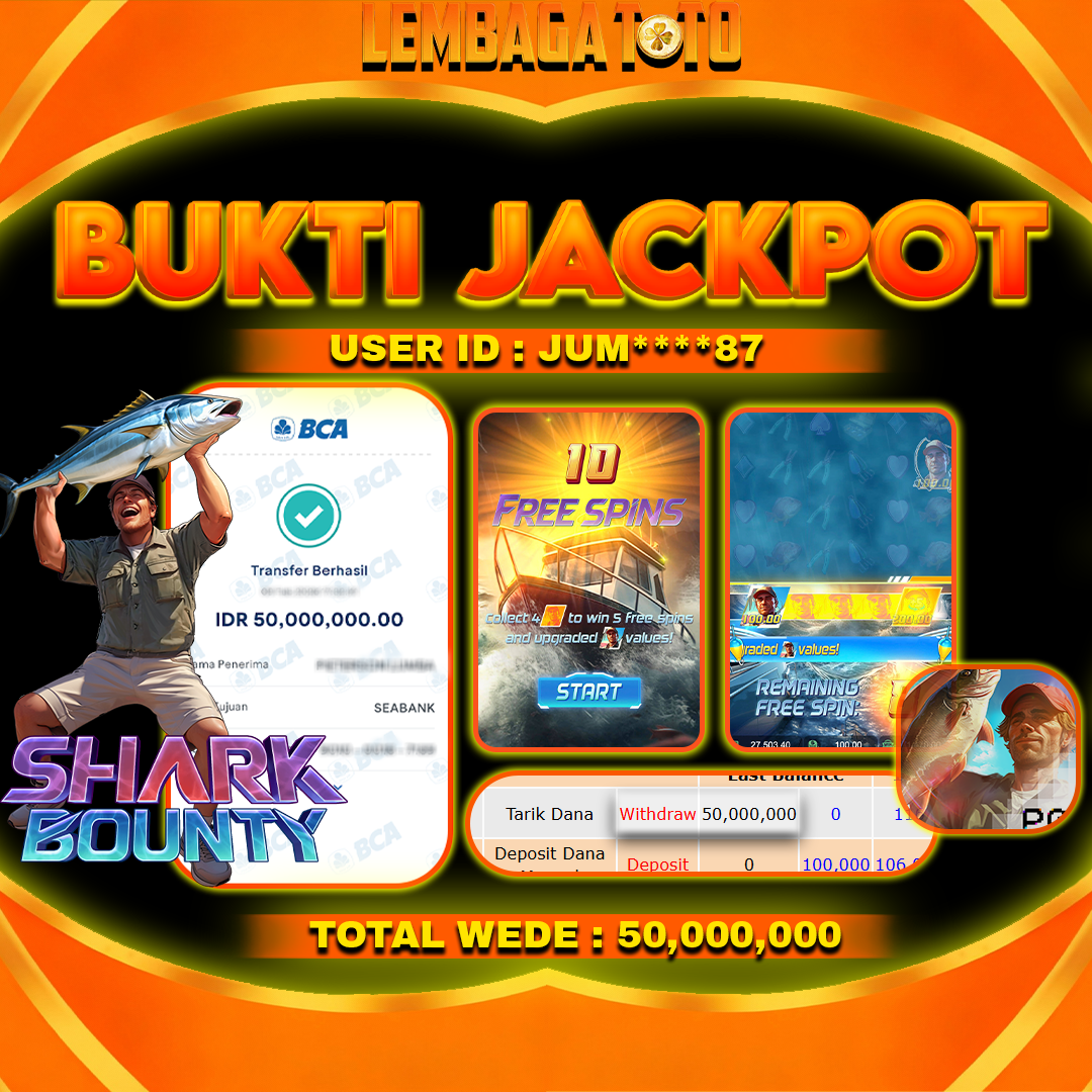 BUKTI JACKPOT 12  FERBUARY LEMBAGATOTO SHARK BOUNTY   Rp.50,000,000 ,- LUNAS