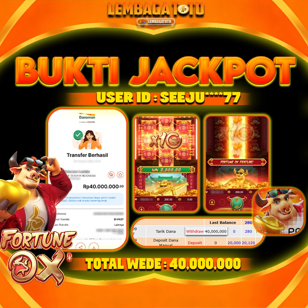 BUKTI JACKPOT 10  FERBUARY LEMBAGATOTO FORTUNE OX  Rp 40,000,000 ,- LUNAS