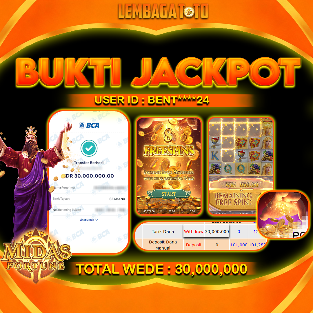 BUKTI JACKPOT 06 FERBUARY LEMBAGATOTO MIDAS FORTUNE Rp 30,000,000 ,- LUNAS