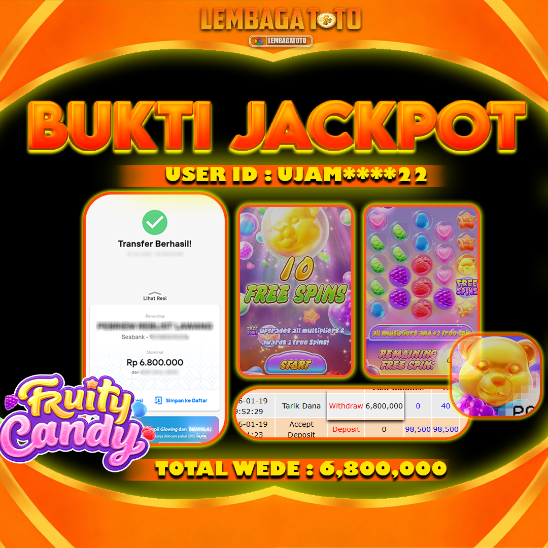 BUKTI JACKPOT 07 MARET LEMBAGATOTO FRUITY CANDY Rp 6,800,000,- LUNAS