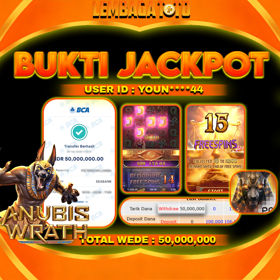 BUKTI JACKPOT 11  FERBUARY LEMBAGATOTO ANUBIS WRATH Rp 50,000,000 ,- LUNAS