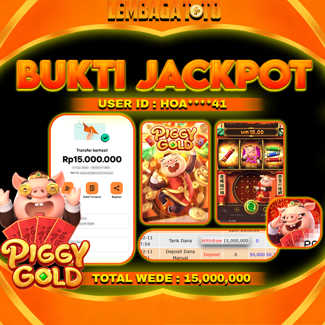 BUKTI JACKPOT 12  FERBUARY LEMBAGATOTO PIGGY GOLD  Rp 15,000,000 ,- LUNAS