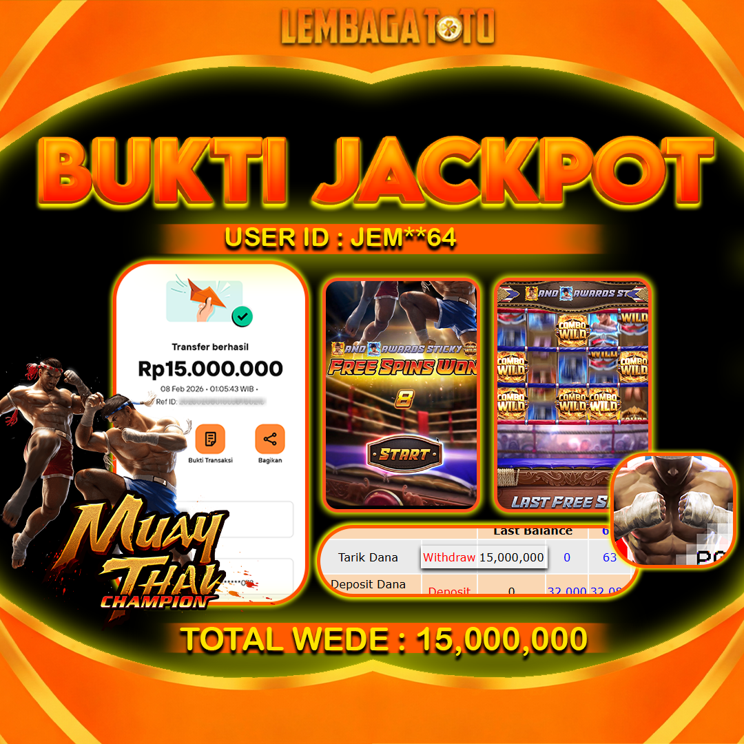 BUKTI JACKPOT 09  FERBUARY LEMBAGATOTO MUAY THAI CHAMPION  Rp 15,000,000 ,- LUNAS