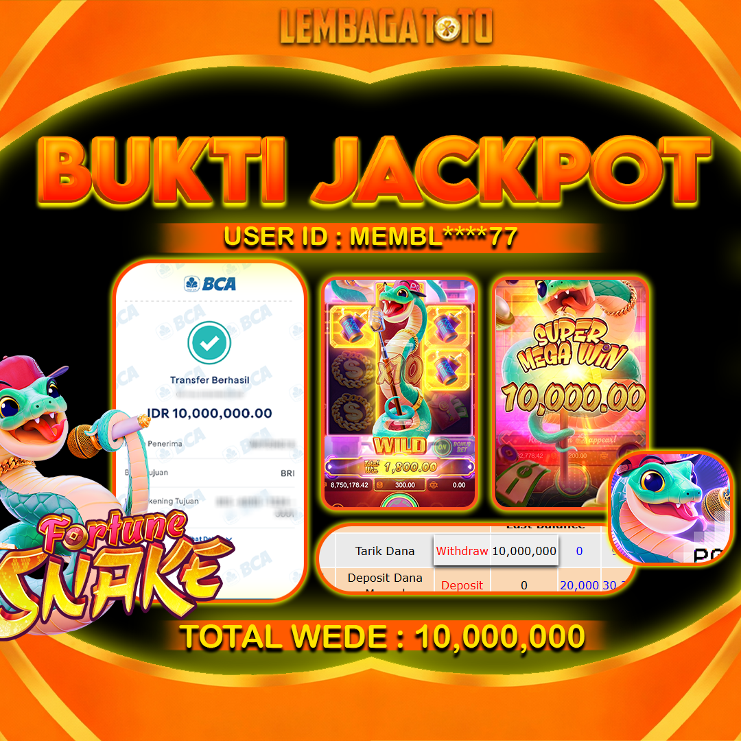 BUKTI JACKPOT 08 FERBUARY LEMBAGATOTO FORTUNE SNAKE Rp 10,000,000 ,- LUNAS