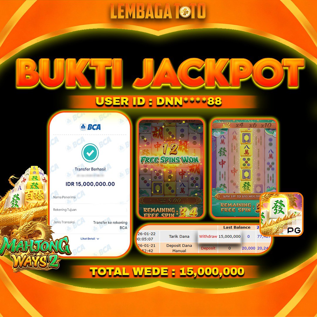 BUKTI JACKPOT 07 FERBUARY LEMBAGATOTO MAHJONG WAYS 2  15,000,000,- LUNAS