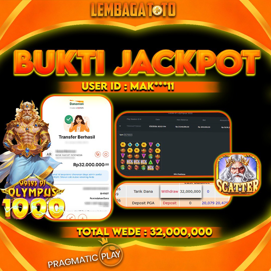 BUKTI JACKPOT 07 FERBUARY LEMBAGATOTO OLYMPUS 1000  32,000,000,- LUNAS