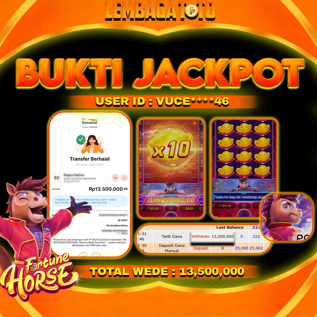 BUKTI JACKPOT 21 FERBUARY LEMBAGATOTO FORTUNE HORSE  Rp 13,500,000,- LUNAS