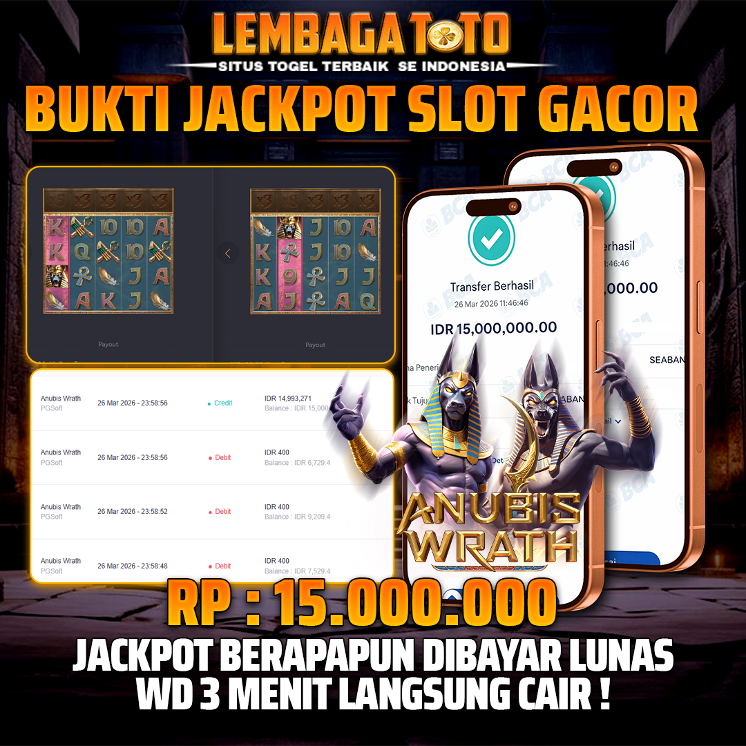 BUKTI JACKPOT 27 MARET LEMBAGATOTO ANUBIS WRATH 15,000,000 - LUNAS