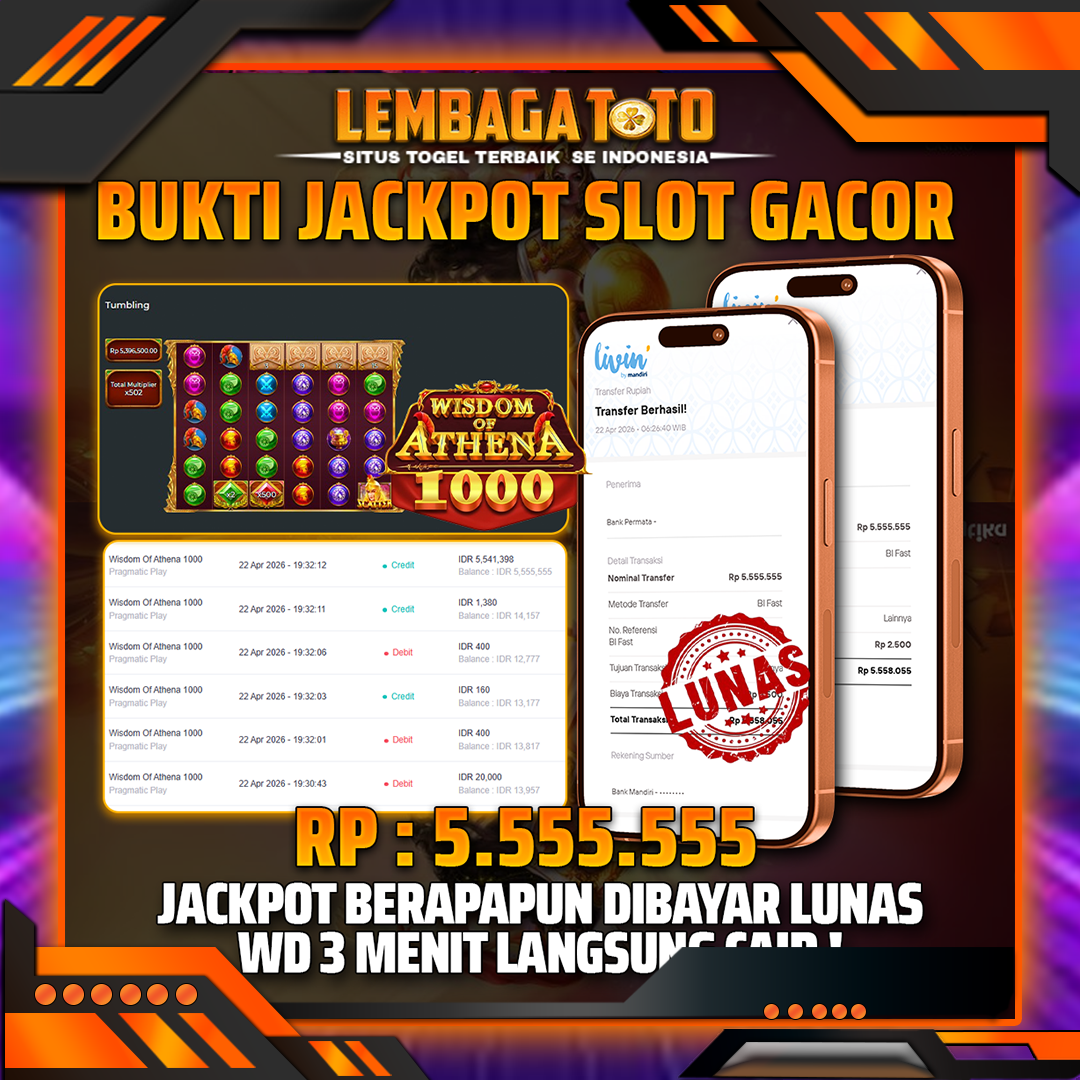 BUKTI JACKPOT 23 APRIL LEMBAGATOTO WISDOM ATHENA 1000 5,555,555- LUNAS