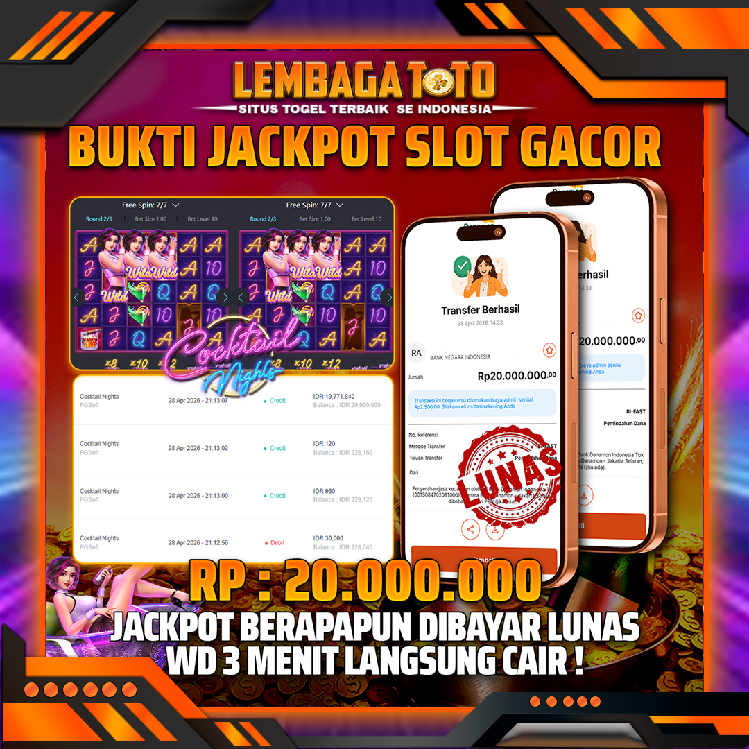 BUKTI JACKPOT 29 APRIL LEMBAGATOTO COCKTAIL NIGHTS 20,000,000- LUNAS