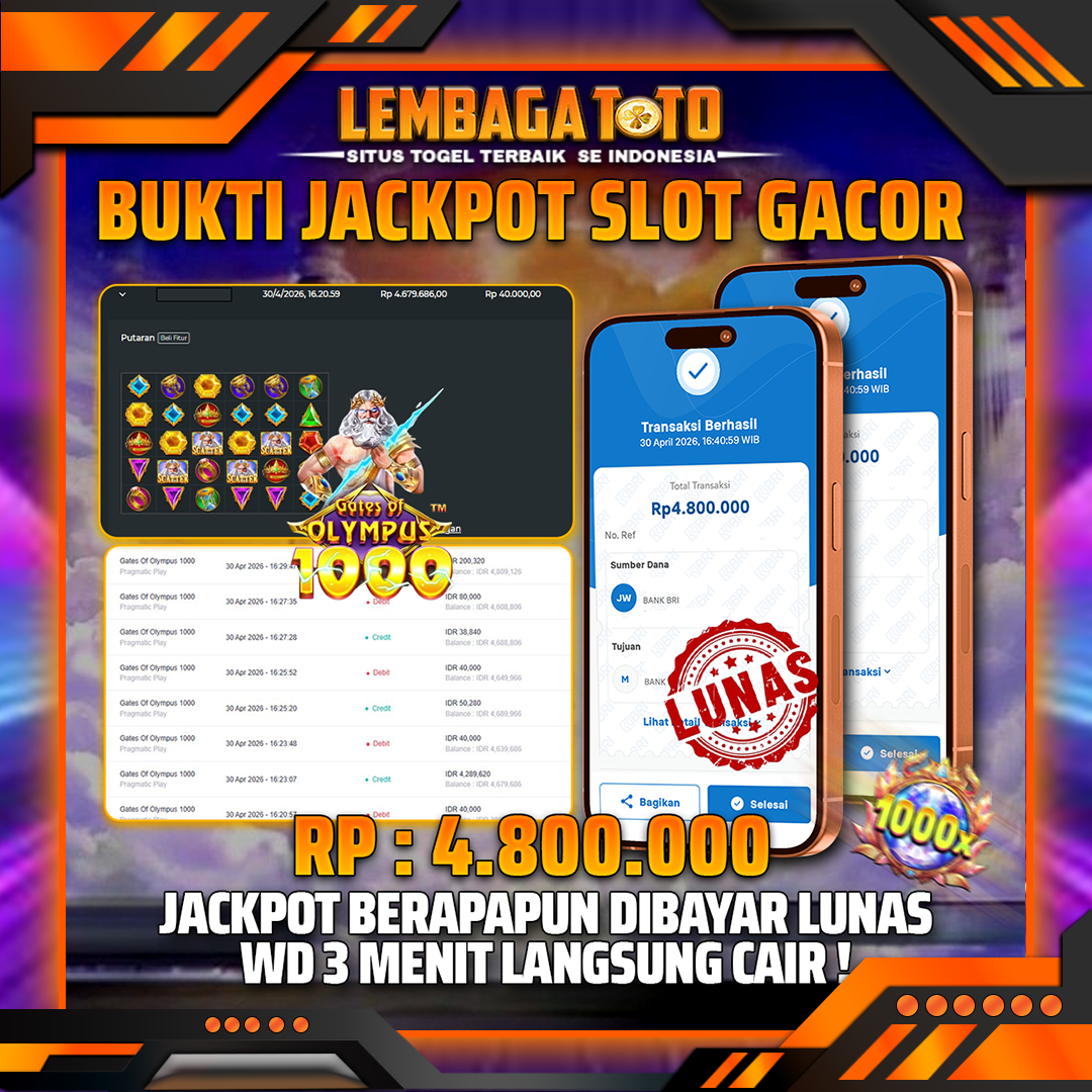 BUKTI JACKPOT 01 MEI LEMBAGATOTO GATES OF OLYMPUS 1000 4,800,000- LUNAS