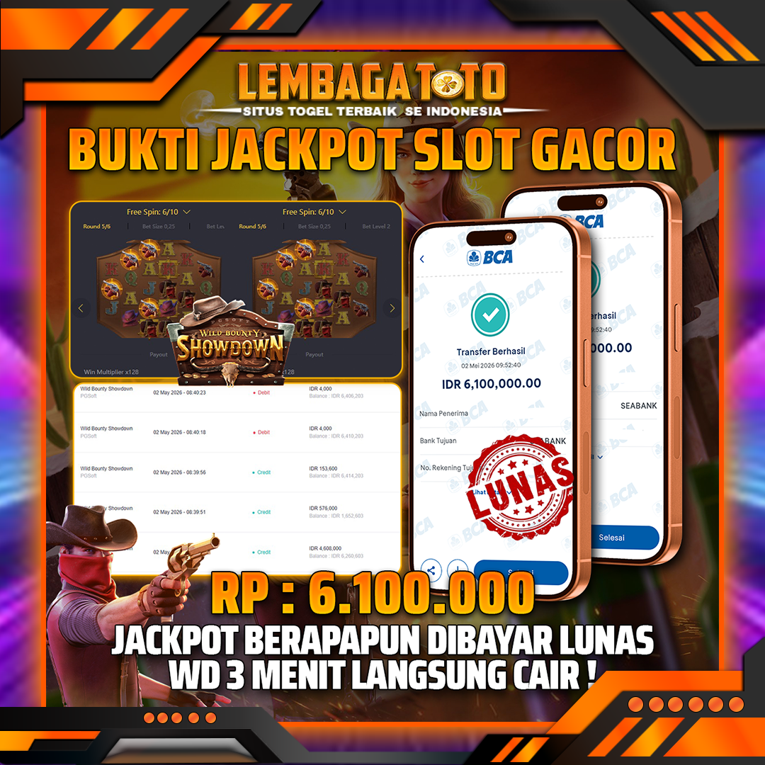 BUKTI JACKPOT 03 MEI LEMBAGATOTO WILD BOUNTY SHOWDOWN 6,100,000- LUNAS