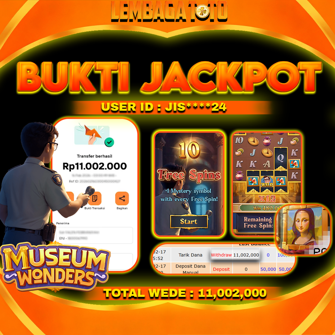 BUKTI JACKPOT 19 FERBUARY LEMBAGATOTO MUSEUM WONDERS  Rp 11,002,000 ,- LUNAS