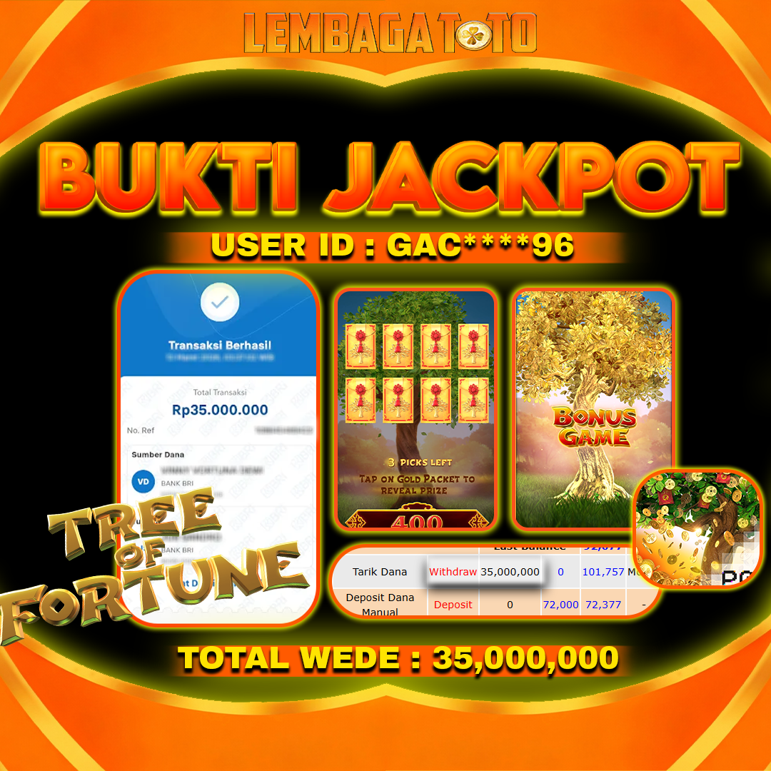 BUKTI JACKPOT 15 MARET LEMBAGATOTO TREE OF FORTUNE 35,000,000 - LUNAS