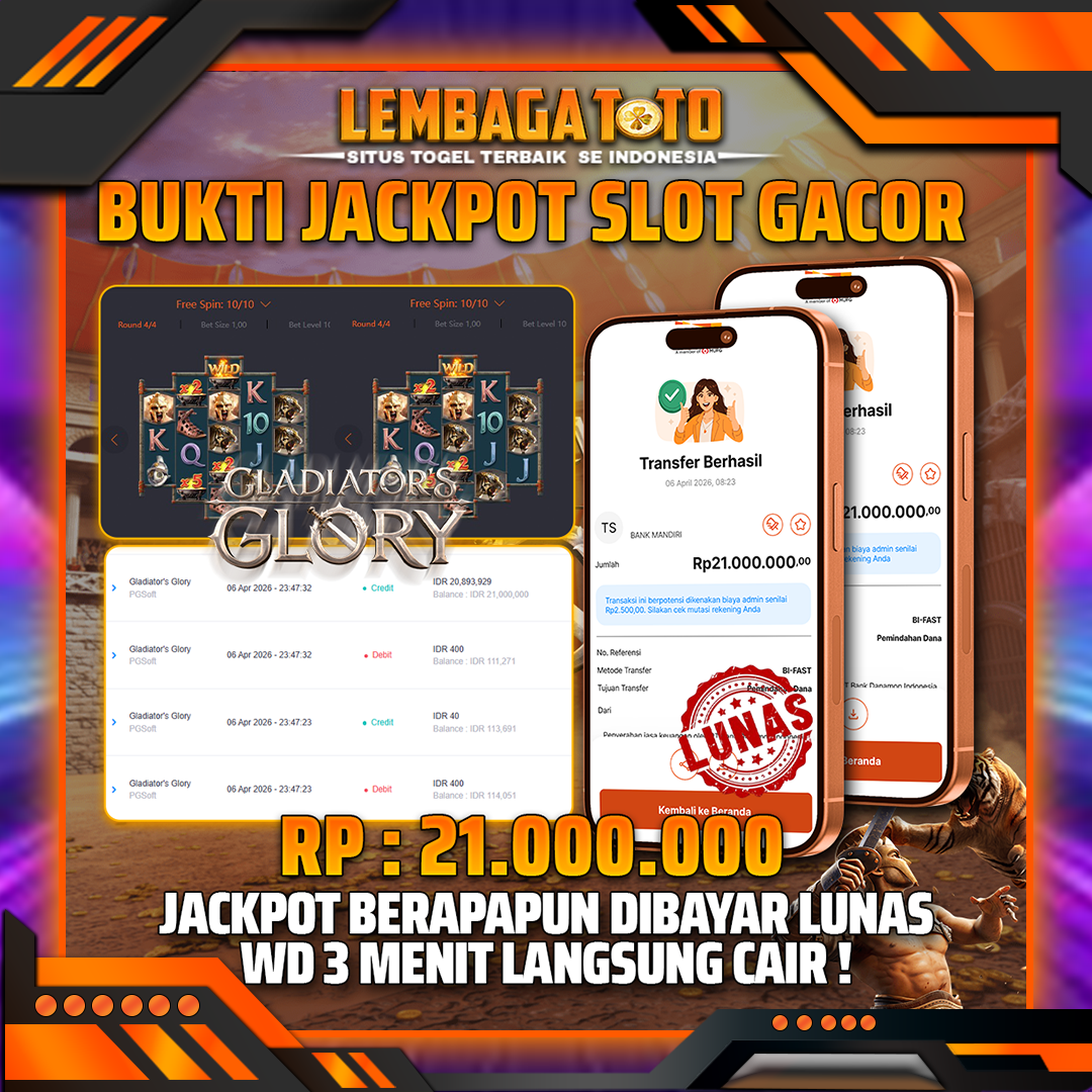 BUKTI JACKPOT 07 APRIL LEMBAGATOTO GLADIATOR S GLORY 21,000,000- LUNAS