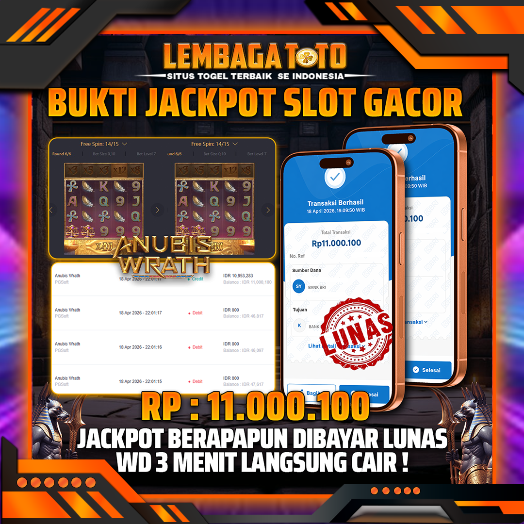 BUKTI JACKPOT 19 APRIL LEMBAGATOTO ANUBIS WRATH 11,000,000- LUNAS