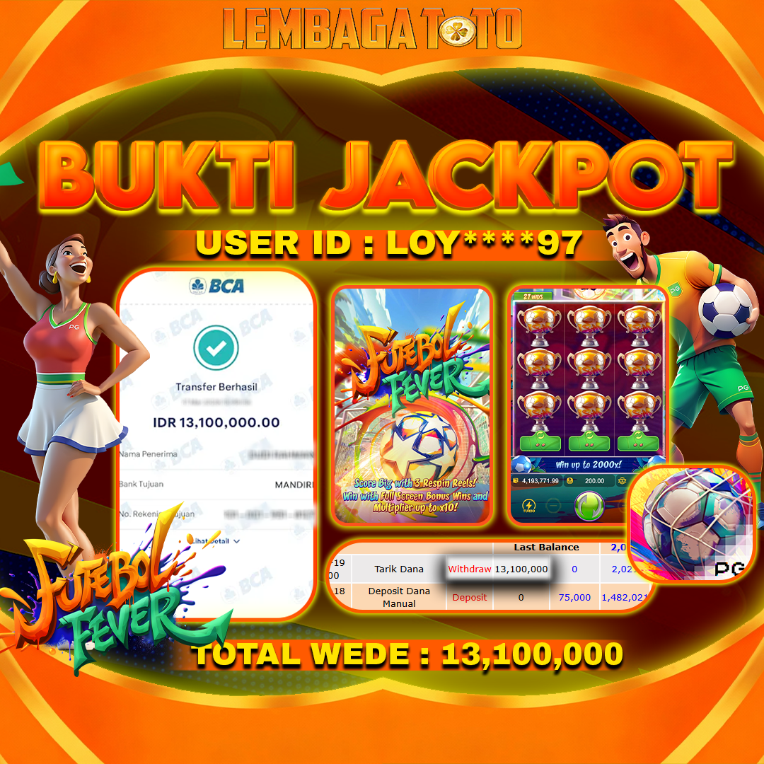 BUKTI JACKPOT 19 MARET LEMBAGATOTO FUTEBOL FEVER 13,100,000 - LUNAS