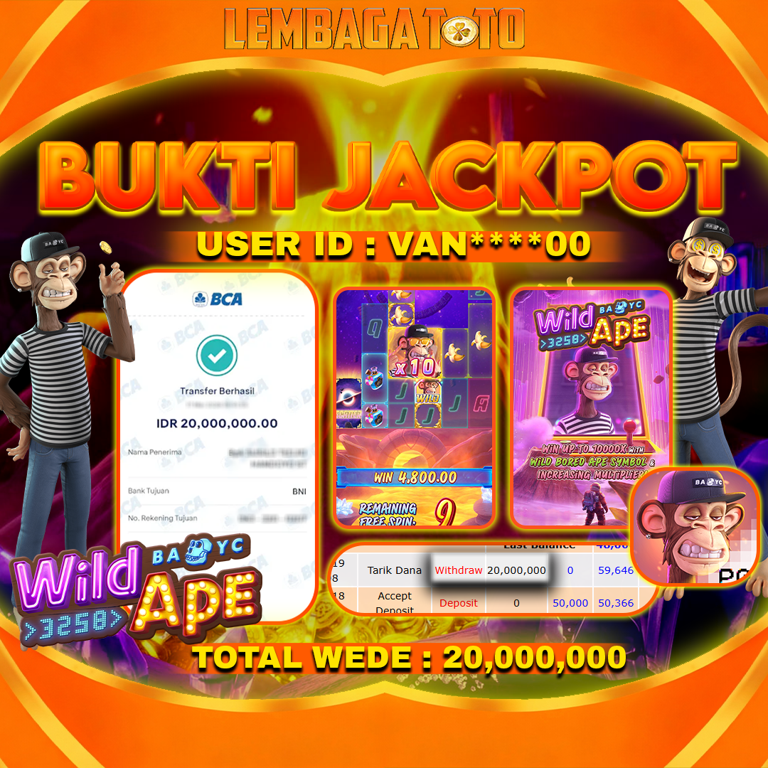 BUKTI JACKPOT 19 MARET LEMBAGATOTO WILD BAYC APE 20,000,000 - LUNAS
