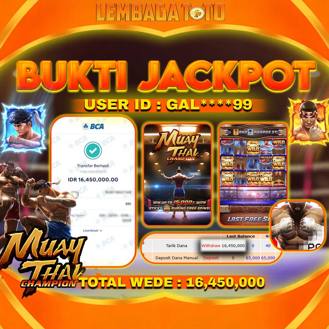 BUKTI JACKPOT 19 MARET LEMBAGATOTO MUAY THAI CHAMPION 16,450,000 - LUNAS