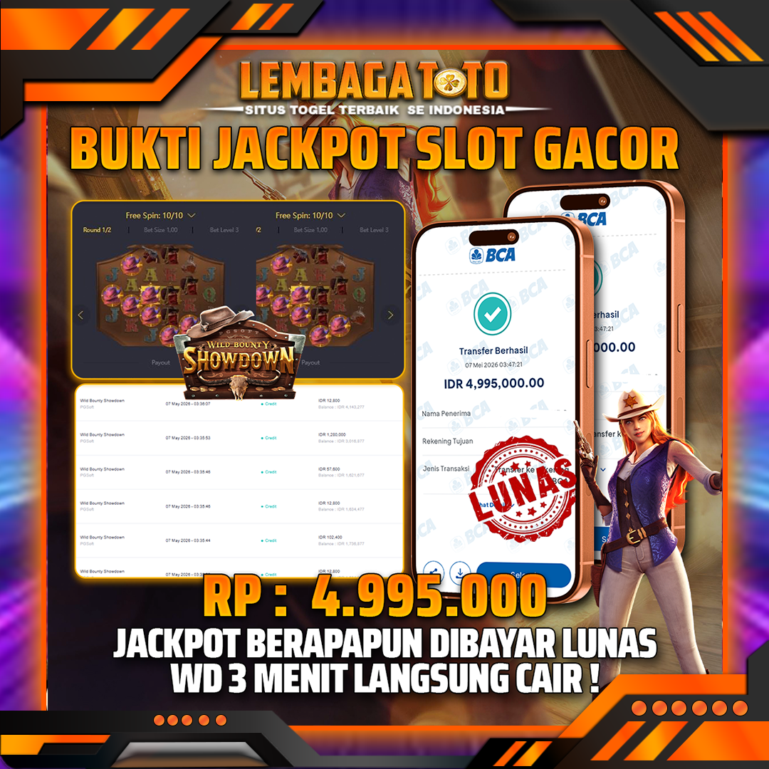 BUKTI JACKPOT 08 MEI LEMBAGATOTO WILD BOUNTY SHOWDOWN 4,995,000- LUNAS