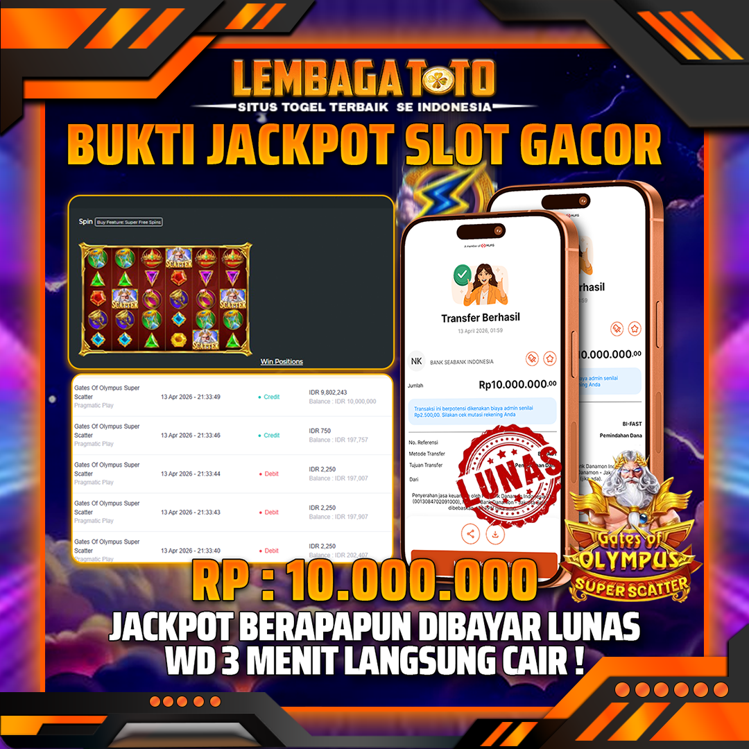 BUKTI JACKPOT 14 APRIL LEMBAGATOTO GATES OF OLYMPUS SUPER SCATTER 10,000,000- LUNAS