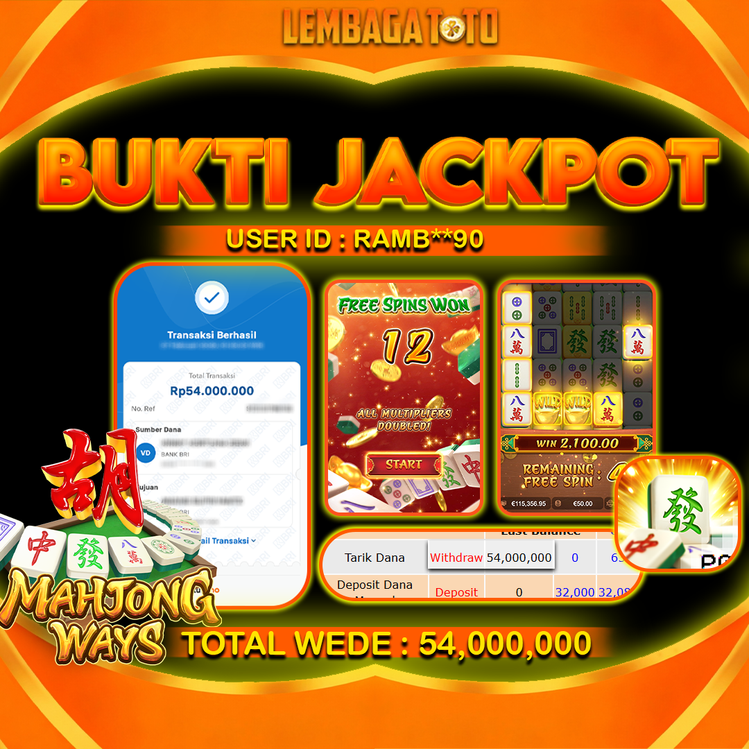BUKTI JACKPOT 09 FERBUARY LEMBAGATOTO MAHJONG WAYS  Rp 54,000,000 ,- LUNAS