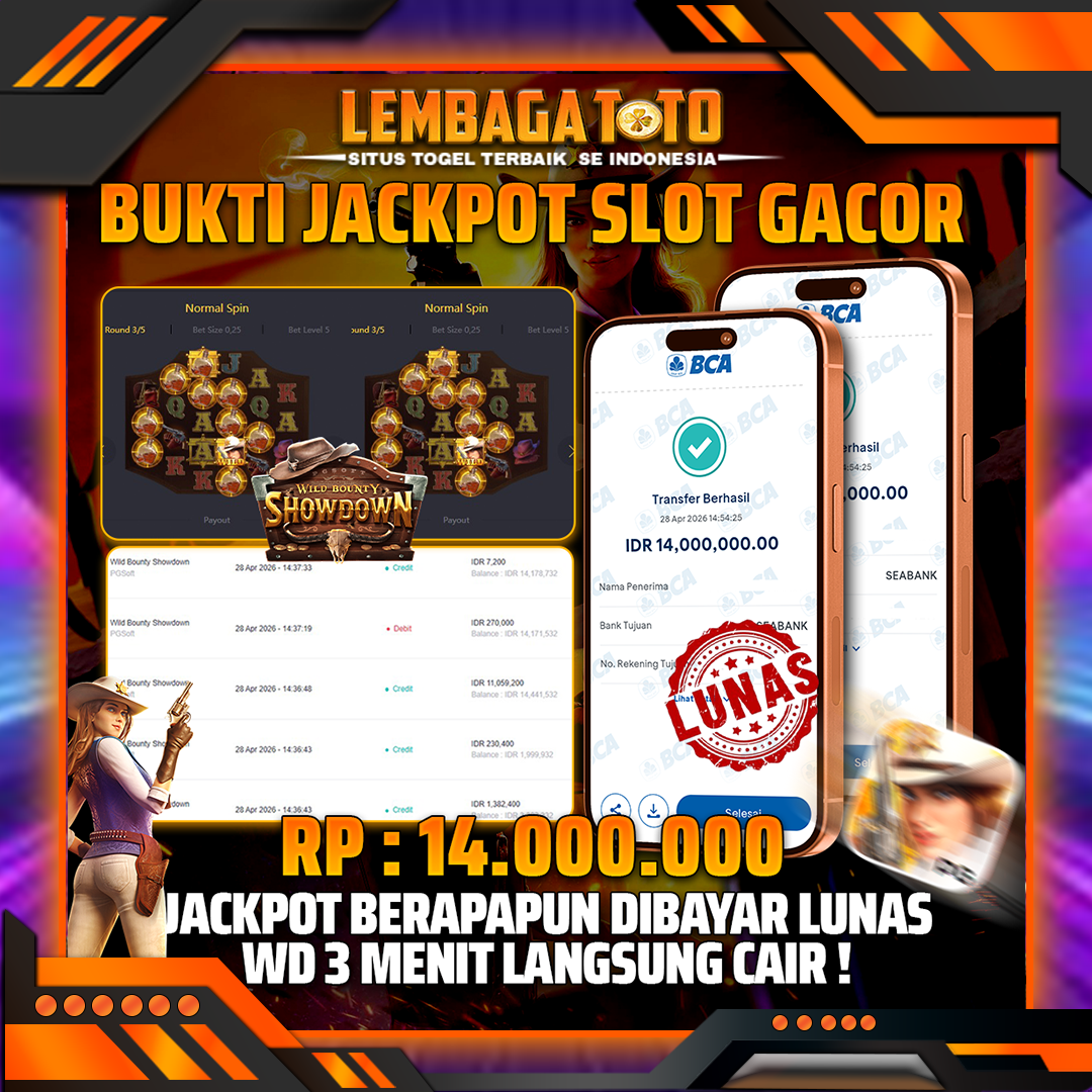 BUKTI JACKPOT 29 APRIL LEMBAGATOTO WILD BOUNTY SHOWDOWN 14,000,000- LUNAS