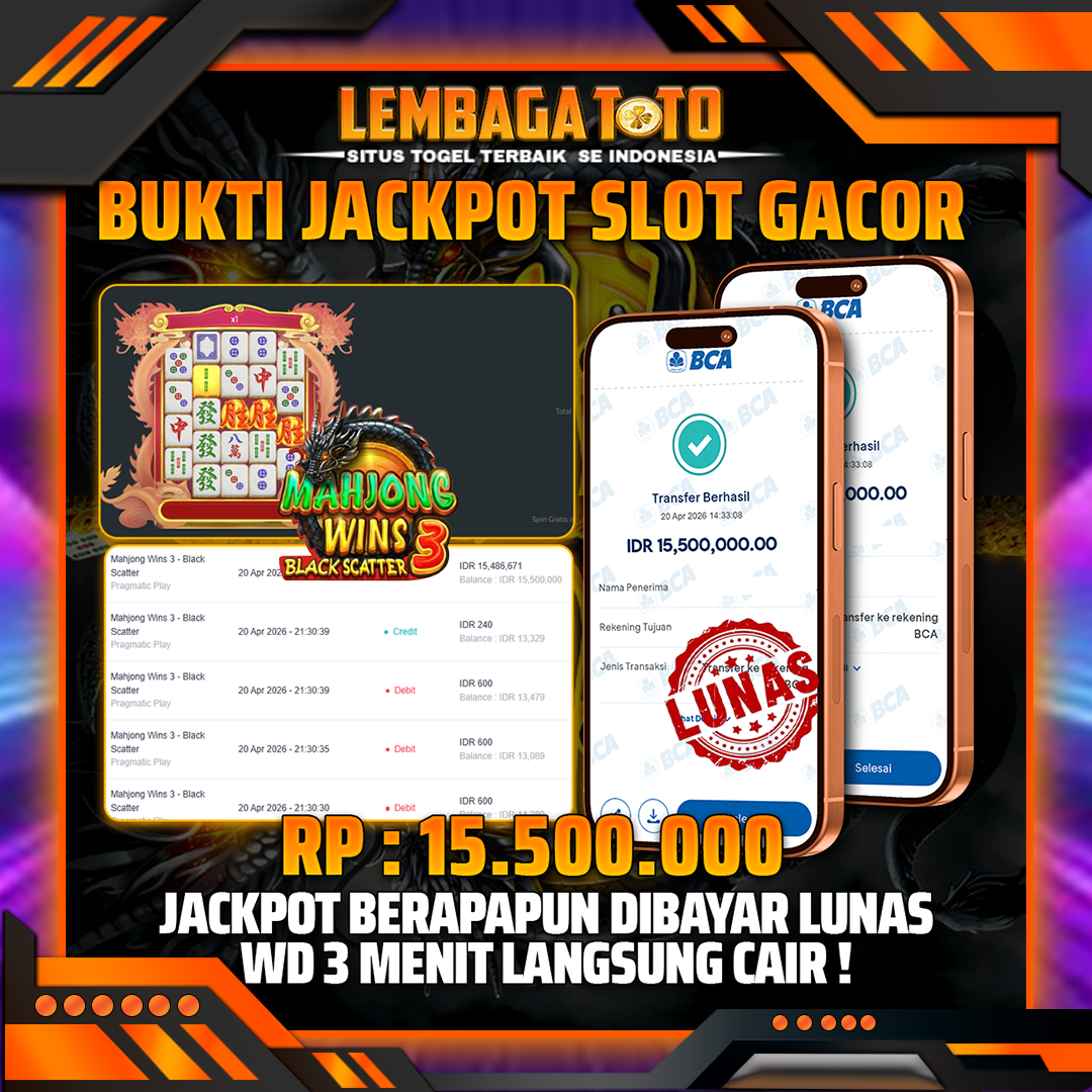 BUKTI JACKPOT 21 APRIL LEMBAGATOTO MAHJONG WINS 3 BLACK SCATTER 15,500,000- LUNAS