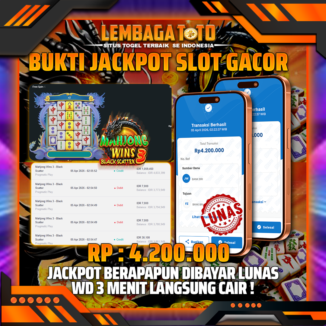 BUKTI JACKPOT 06 APRIL LEMBAGATOTO MAHJONG WINS 3 BLACK SCATTER 4,200,000- LUNAS