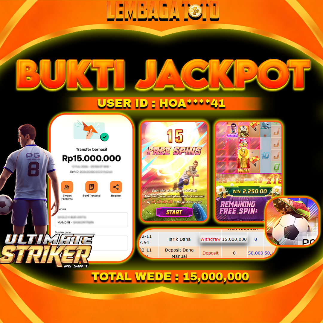 BUKTI JACKPOT 13  FERBUARY LEMBAGATOTO ULTIMATE STRIKER  Rp 15,000,000 ,- LUNAS