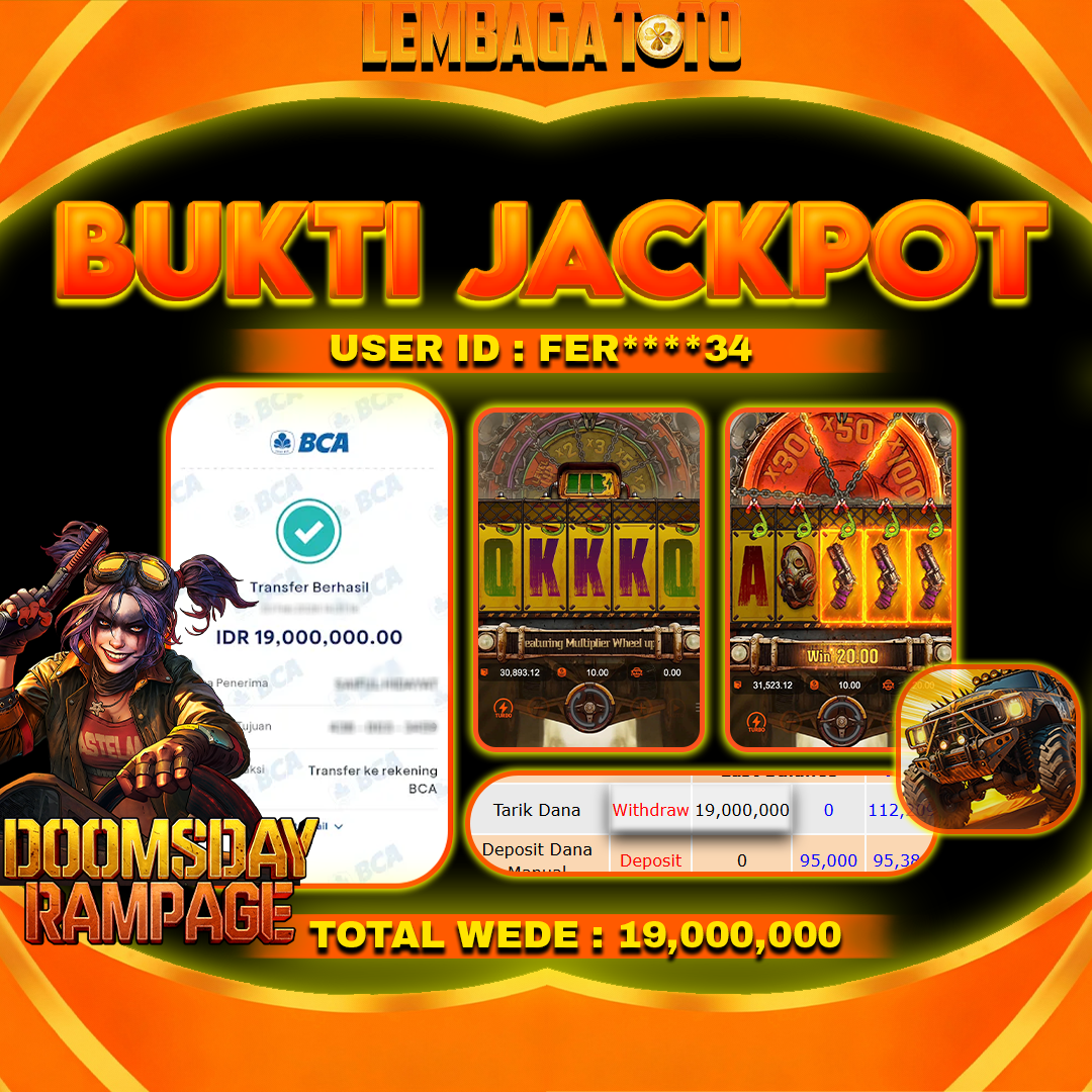 BUKTI JACKPOT 23 FERBUARY LEMBAGATOTO DOOMSDAY RAMPAGE  Rp 19,000,000 ,- LUNAS