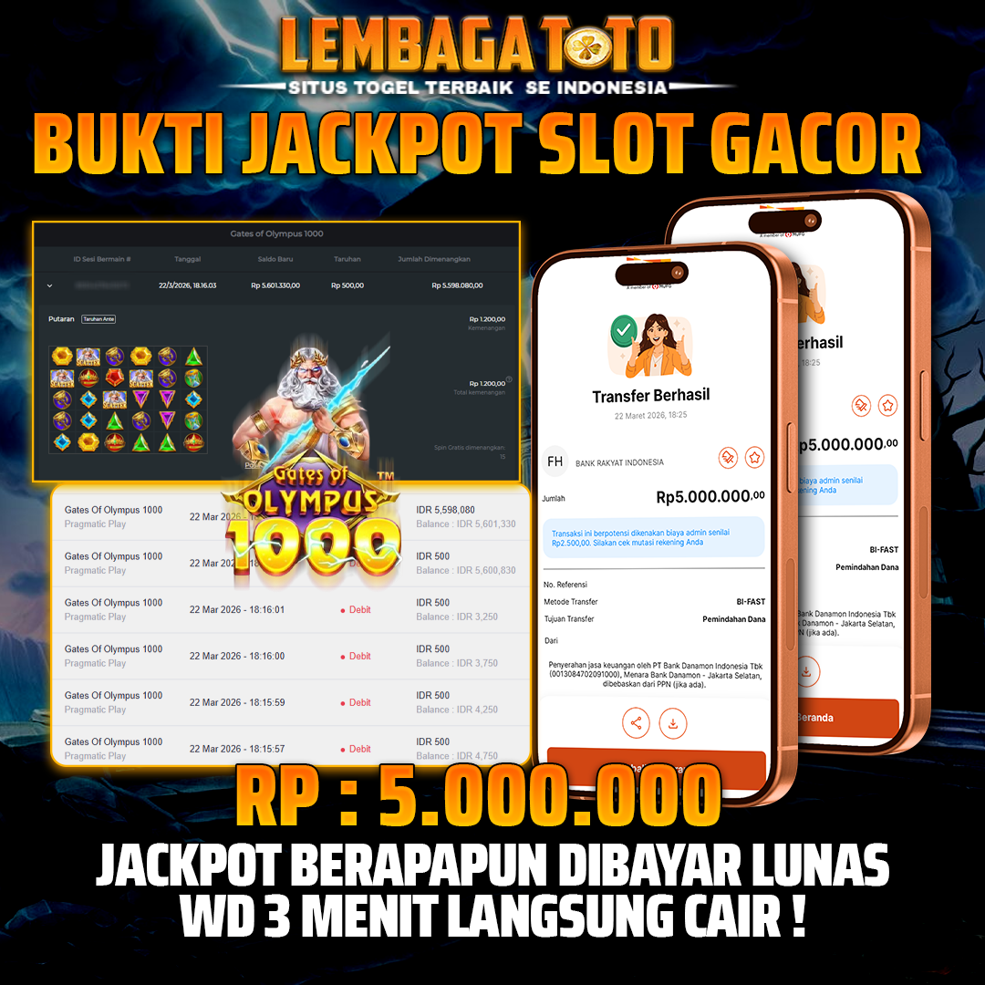 BUKTI JACKPOT 23 MARET LEMBAGATOTO GATES OF OLYMPUS 1000 5,000,000 - LUNAS