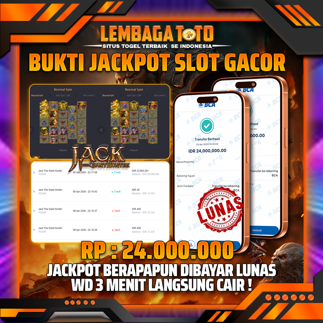 BUKTI JACKPOT 09 APRIL LEMBAGATOTO JACK GIANT HUNTER 24,000,000- LUNAS