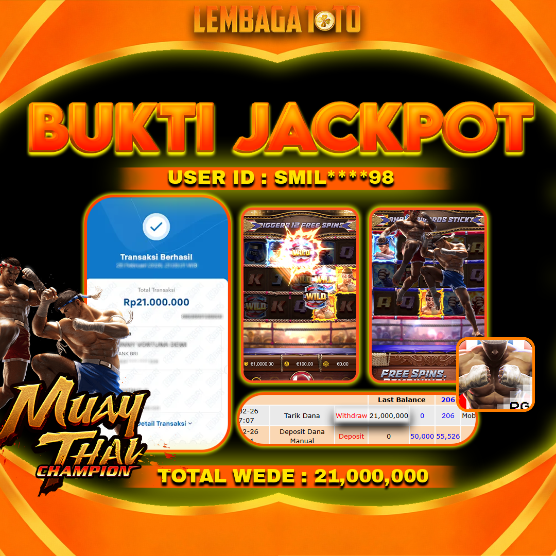 BUKTI JACKPOT 27 FERBUARY LEMBAGATOTO MUAY THAI CHAMPION  Rp 21,000,000,- LUNAS