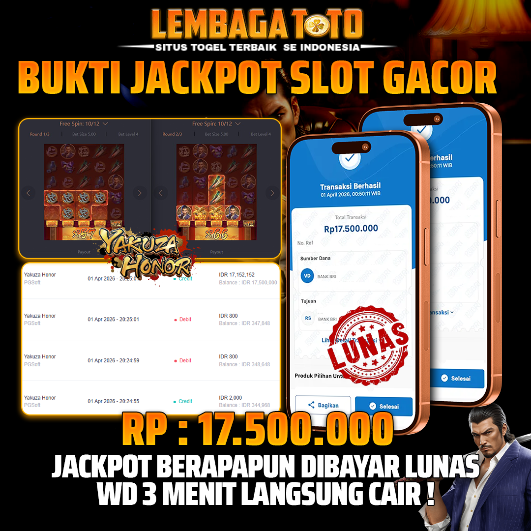 BUKTI JACKPOT 02 APRIL LEMBAGATOTO YAKUZA HONOR 17,500,000- LUNAS
