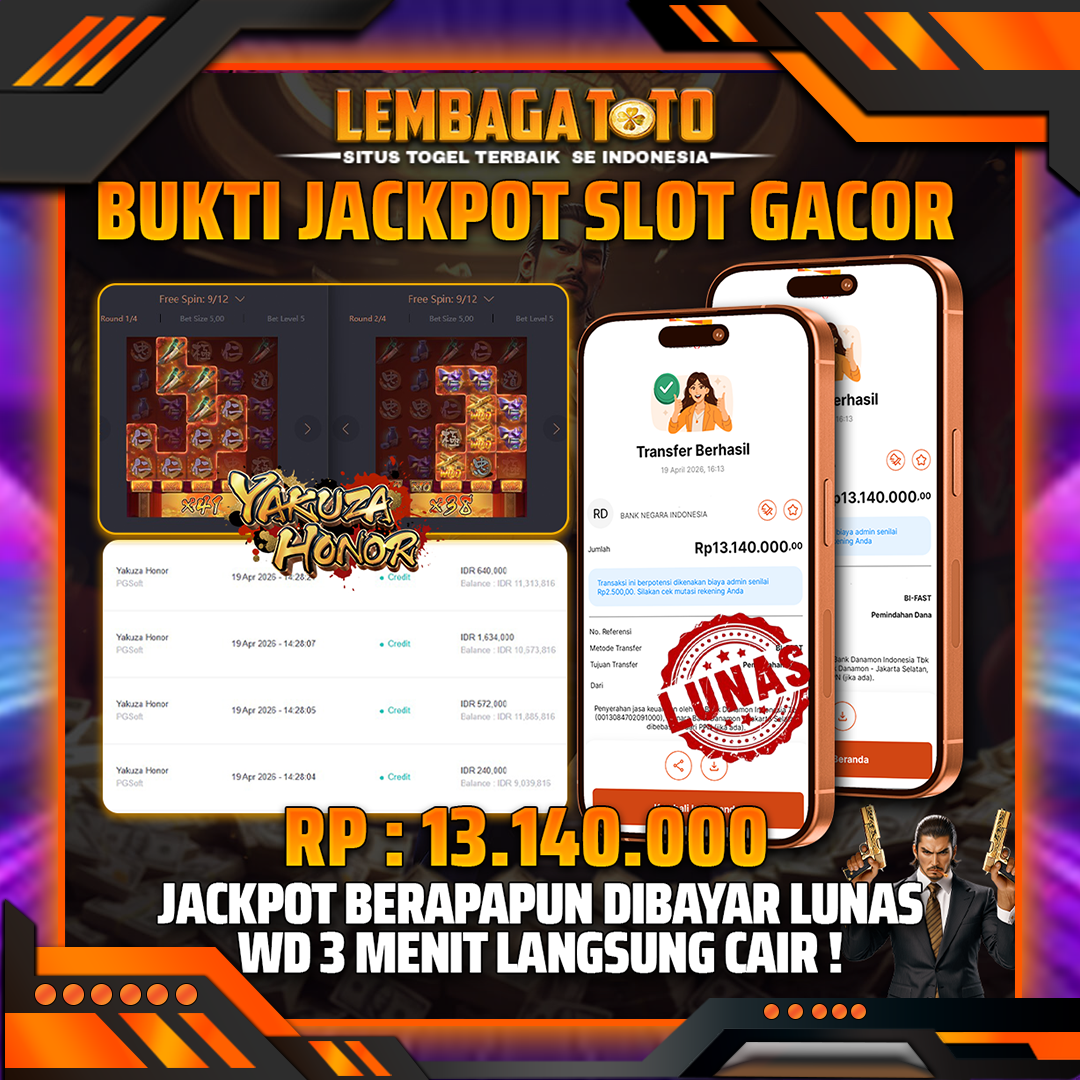 BUKTI JACKPOT 20 APRIL LEMBAGATOTO YAKUZA HONOR 13,140,000- LUNAS