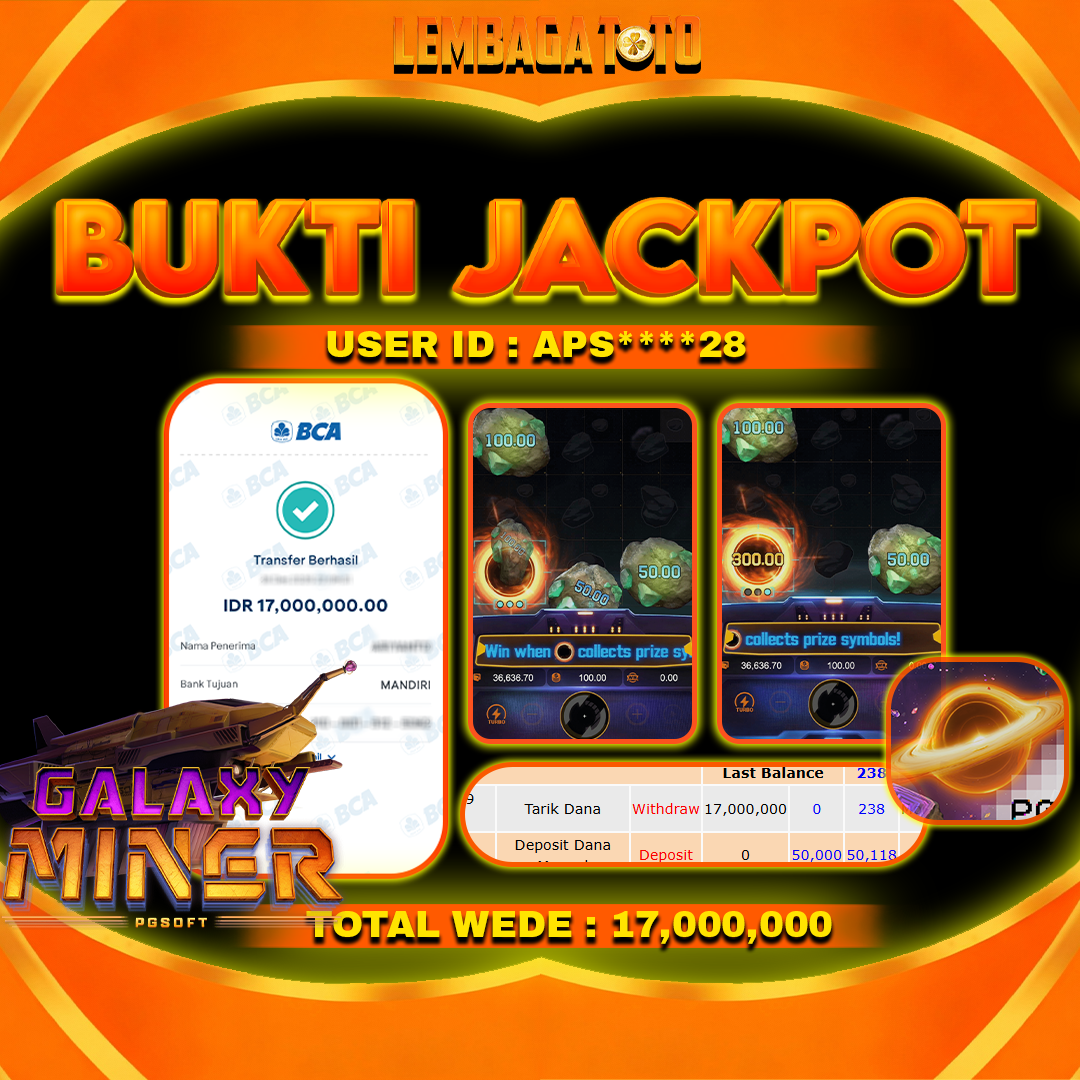 BUKTI JACKPOT 07 JANUARI LEMBAGATOTO GALAXY MINER Rp17,000,000,- LUNAS