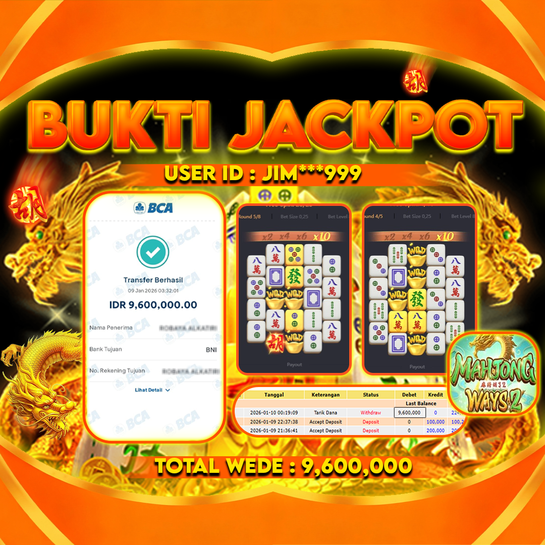 BUKTI JACKPOT 10 JANUARI LEMBAGATOTO MAHJONG WAYS 2 Rp9,600,000,- LUNAS