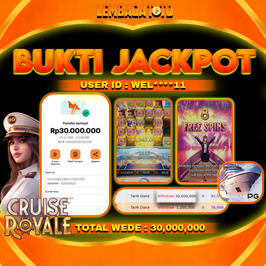 BUKTI JACKPOT 10 JANUARI LEMBAGATOTO CRUISE ROYALE Rp30,000,000,- LUNAS