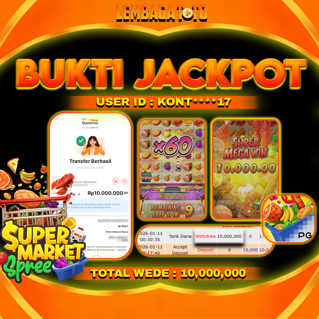 BUKTI JACKPOT 03 MARET LEMBAGATOTO SUPER MARKET SPREE Rp 10,000,000,- LUNAS