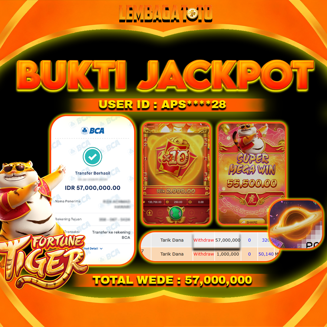 BUKTI JACKPOT 07 JANUARI LEMBAGATOTO FORTUNE TIGER Rp57,000,000,- LUNAS