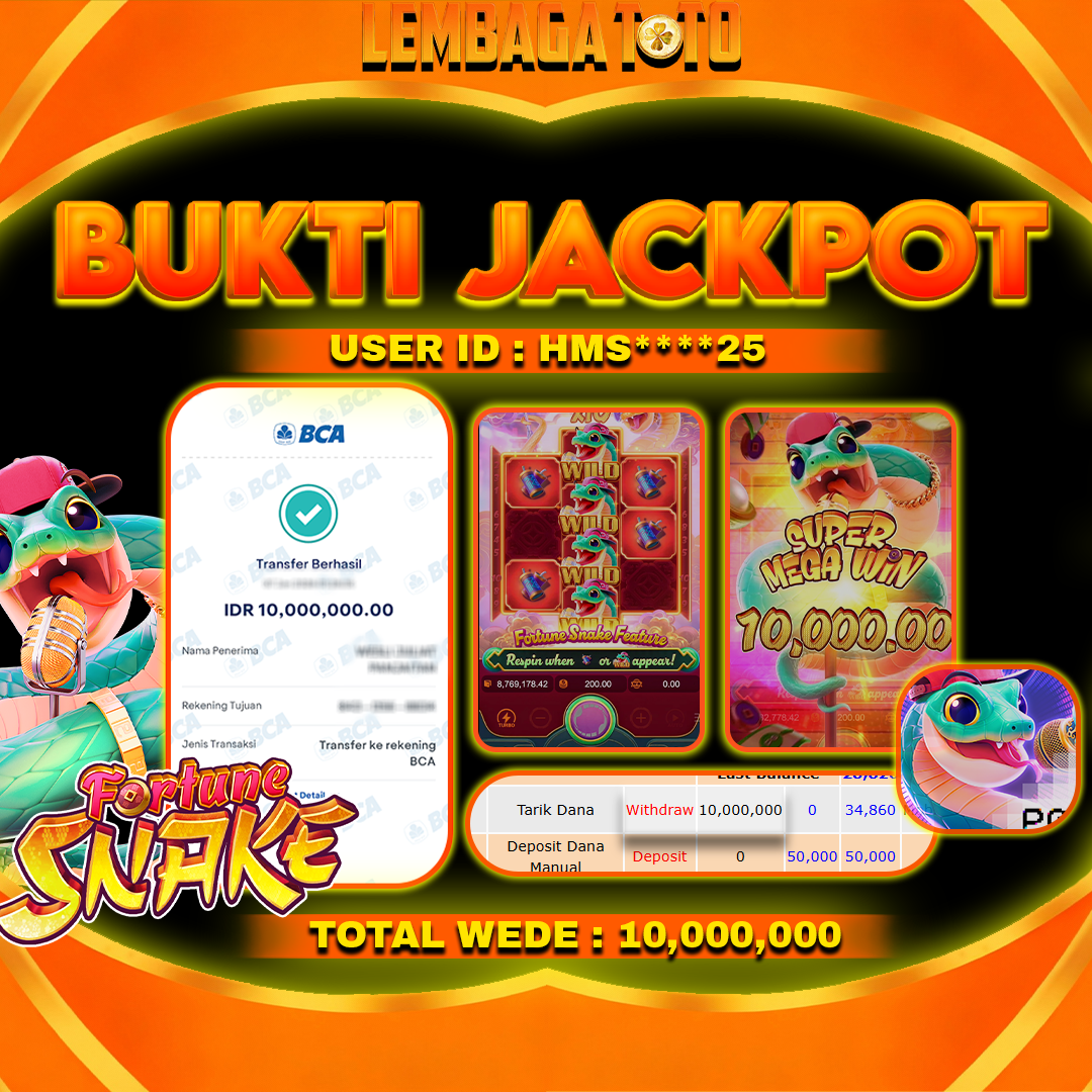 BUKTI JACKPOT 13 JANUARI LEMBAGATOTO FORTUNE SNAKE Rp10,000,000,- LUNAS