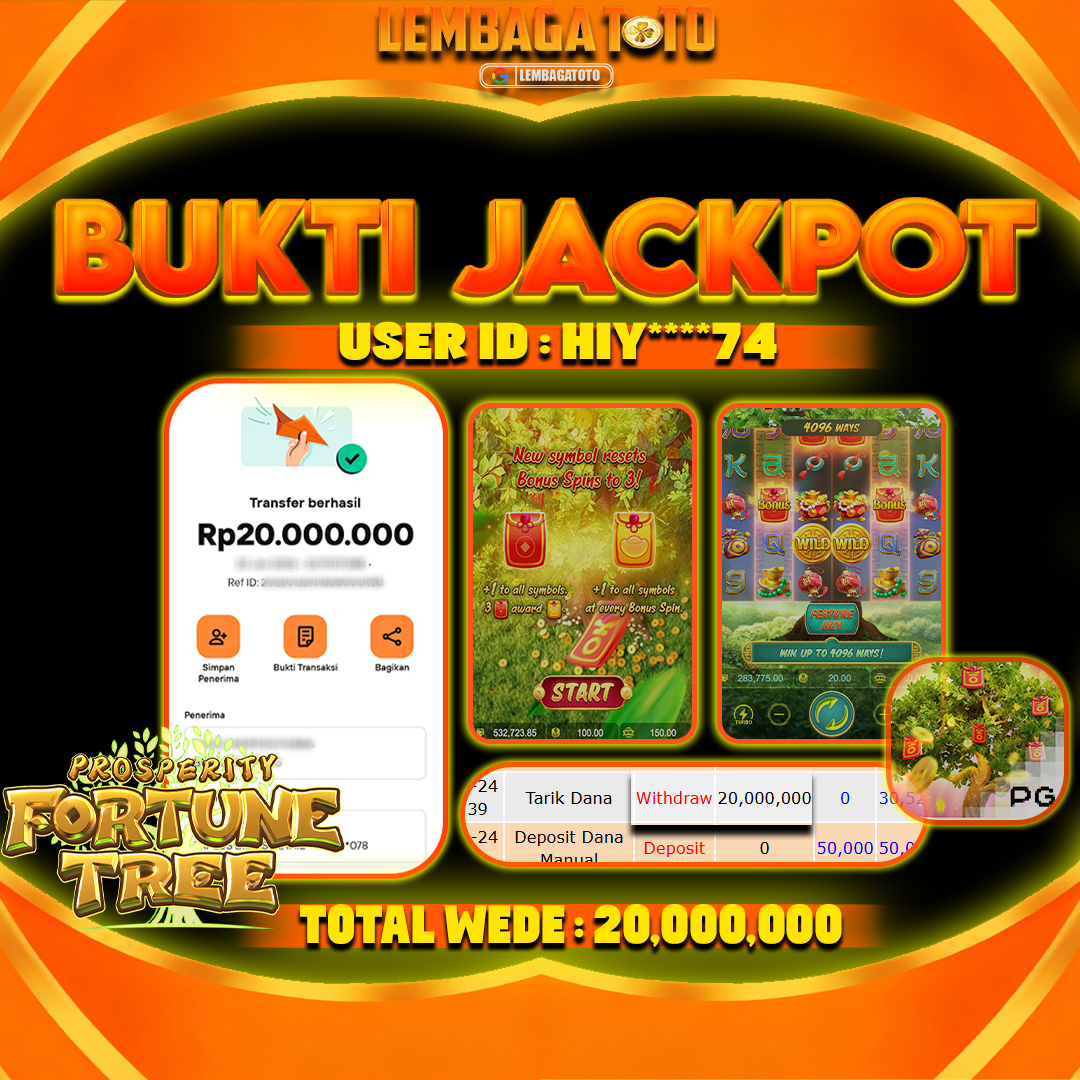BUKTI JACKPOT 24 JANUARI LEMBAGATOTO PROSPERITY FORTUNE TREE Rp 20,000,000,- LUNAS
