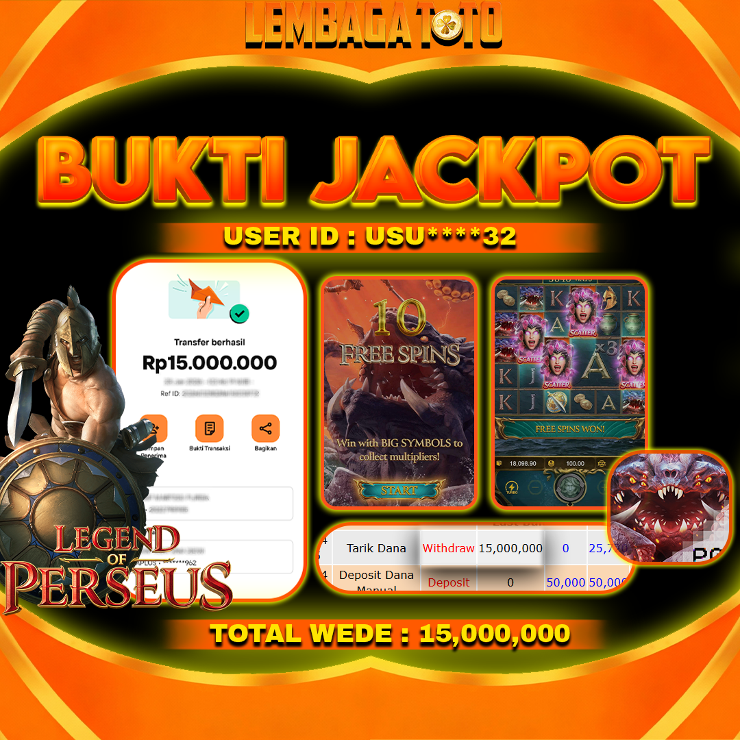 BUKTI JACKPOT 25 JANUARI LEMBAGATOTO LEGEND OF PERSEUS Rp 15,000,000,- LUNAS