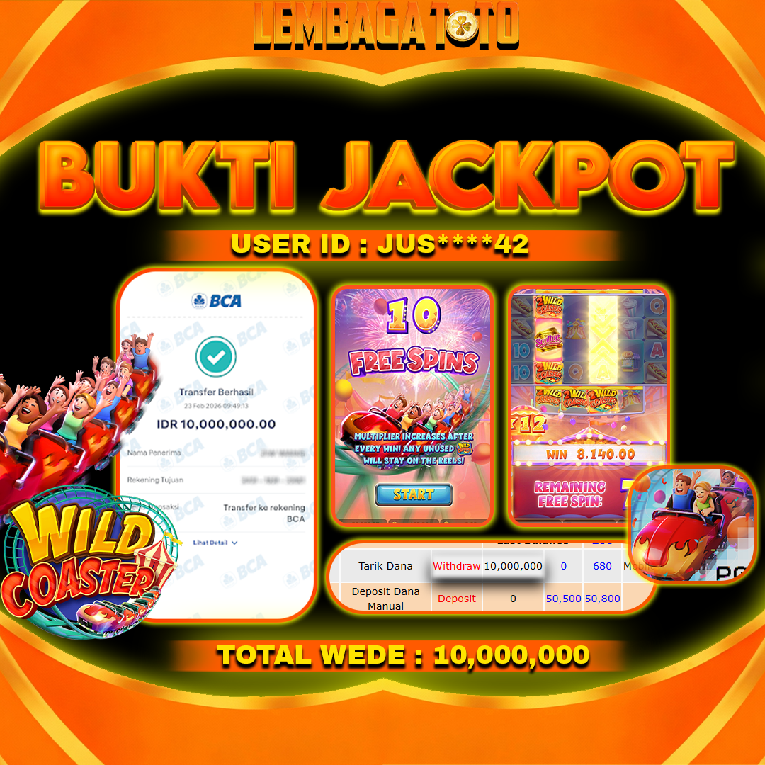 BUKTI JACKPOT 24 FERBUARY LEMBAGATOTO WILD COASTER  Rp 10,000,000 ,- LUNAS