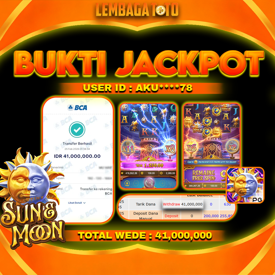 BUKTI JACKPOT 26 FERBUARY LEMBAGATOTO SUN & MON  Rp 41,000,000,- LUNAS