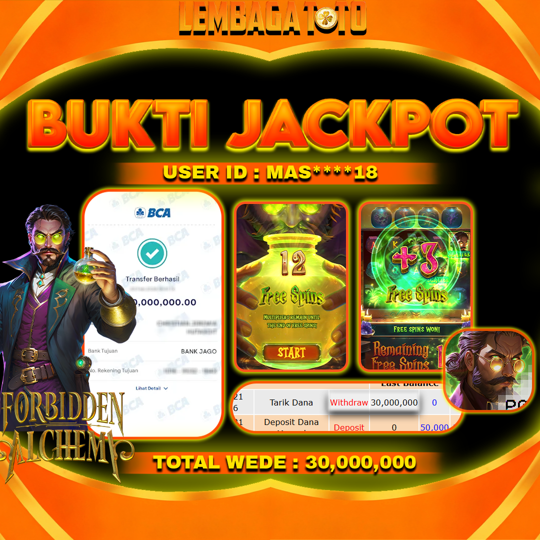 BUKTI JACKPOT 22 FERBUARY LEMBAGATOTO FORBIDEN ALCHEMY  Rp 30,000,000 ,- LUNAS