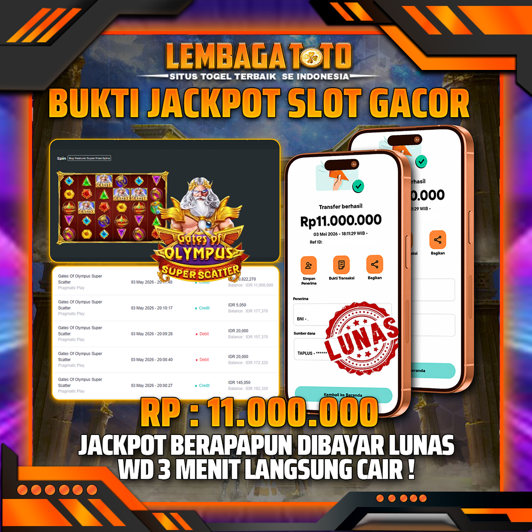 BUKTI JACKPOT 04 MEI LEMBAGATOTO GATES OF OLYMPUS SUPER SCATTER 11,000,000 - LUNAS